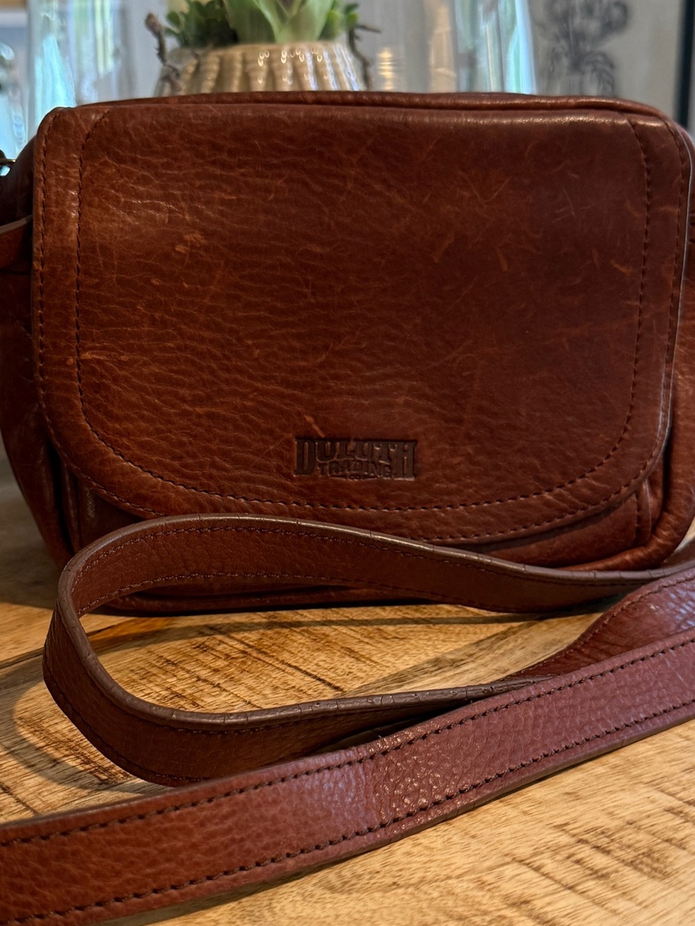 Duluth Trading Co. Brown Weathered Leather Flap Crossbody Bag